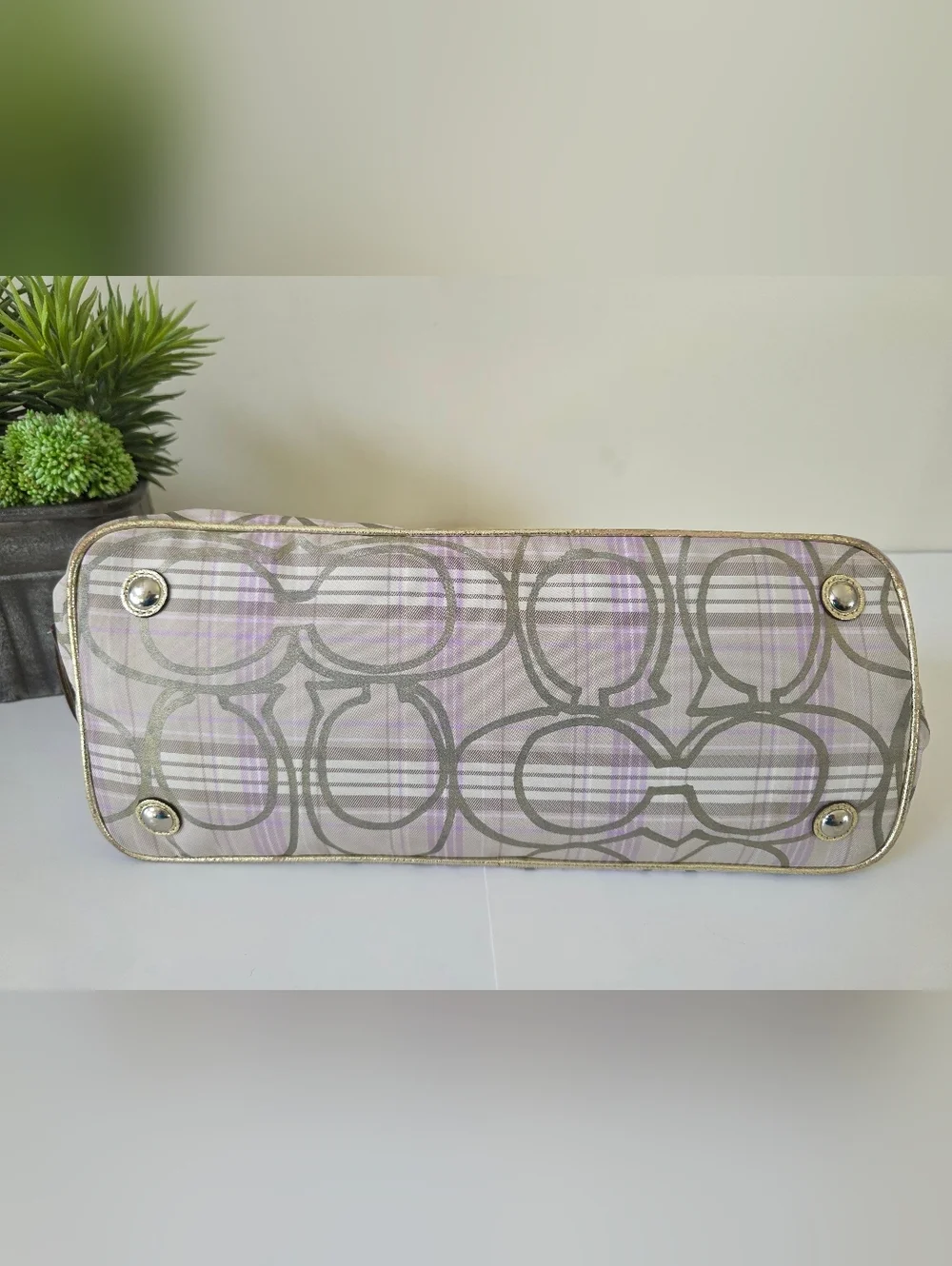Coach Striped Tartan Plaid Carryall Shoulder Bag